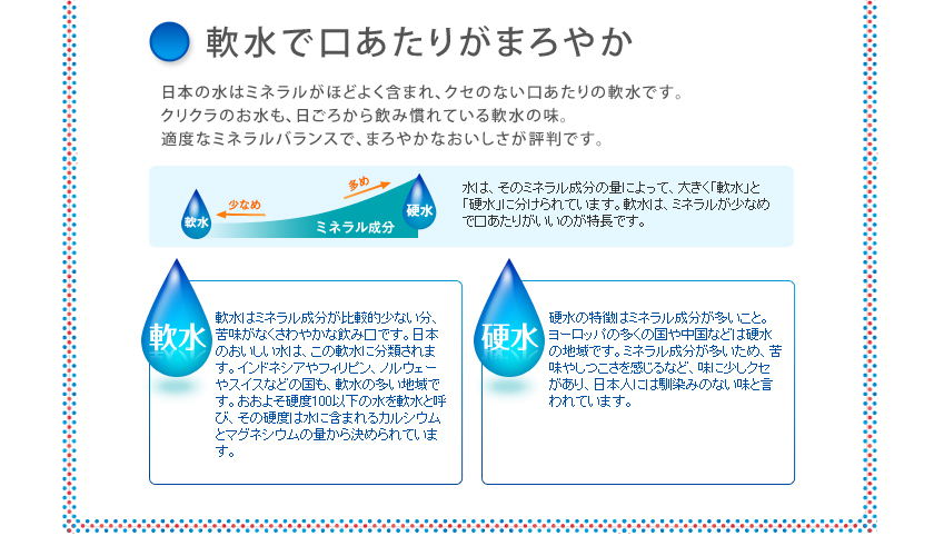 軟水で口当たりまろやか